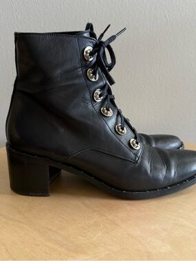 Freda Salvador Ace Boots Size 9 Western Lace Up Block Heel Black Leather